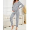 imageSWOMOG Women Maternity ampamp Nursing Thermal Underwear Set Postpartum Pajamas Breastfeeding Long Sleeve Base Layer Pregnant PjsGrey Stripe
