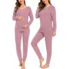 imageSWOMOG Women Maternity ampamp Nursing Thermal Underwear Set Postpartum Pajamas Breastfeeding Long Sleeve Base Layer Pregnant PjsTaro Puple
