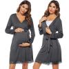 imageSWOMOG Womens Maternity Nursing Robe Pregnancy Breastfeeding Bathrobes 3 in 1 Labor Delivery NightgownsLong Sleevedark Gray
