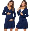 imageSWOMOG Womens Maternity Nursing Robe Pregnancy Breastfeeding Bathrobes 3 in 1 Labor Delivery NightgownsLong Sleevenavy Blue