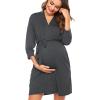 imageSWOMOG Womens Maternity Nursing Robe Pregnancy Breastfeeding Bathrobes 3 in 1 Labor Delivery NightgownsZ34 Sleeve Dark Grey