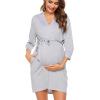 imageSWOMOG Womens Maternity Nursing Robe Pregnancy Breastfeeding Bathrobes 3 in 1 Labor Delivery NightgownsZ34 Sleeve Grey
