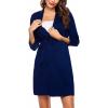 imageSWOMOG Womens Maternity Nursing Robe Pregnancy Breastfeeding Bathrobes 3 in 1 Labor Delivery NightgownsZ34 Sleeve Navy Blue