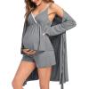 imageSWOMOG Womens Maternity Robe Set 3 Piece Nursing Pajamas for Breastfeeding 3 in 1 Labor Delivery Hospital Pregnancy Pjs GreyGrey