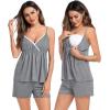 imageSWOMOG Womens Maternity Robe Set 3 Piece Nursing Pajamas for Breastfeeding 3 in 1 Labor Delivery Hospital Pregnancy Pjs GreyGrey