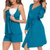 imageSWOMOG Womens Maternity Robe Set 3 Piece Nursing Pajamas for Breastfeeding 3 in 1 Labor Delivery Hospital Pregnancy Pjs GreyPeacock Blue