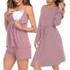 imageSWOMOG Womens Maternity Robe Set 3 Piece Nursing Pajamas for Breastfeeding 3 in 1 Labor Delivery Hospital Pregnancy Pjs GreyTaro Purple