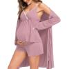 imageSWOMOG Womens Maternity Robe Set 3 Piece Nursing Pajamas for Breastfeeding 3 in 1 Labor Delivery Hospital Pregnancy Pjs GreyTaro Purple