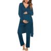 imageSWOMOG Maternity Nursing Robe Set 3 Piece Postpartum Breastfeeding Pajamas 3 in 1 Hospital Labor Delivery Pregnancy PjsOxford Bluepants