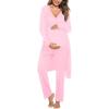imageSWOMOG Maternity Nursing Robe Set 3 Piece Postpartum Breastfeeding Pajamas 3 in 1 Hospital Labor Delivery Pregnancy PjsPinkpants