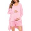 imageSWOMOG Women Maternity Nursing Robe Set Postpartum Pajamas 3 PCS Breastfeeding Labor Delivery Pregnancy Hospital PjsPink