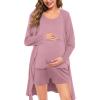 imageSWOMOG Women Maternity Nursing Robe Set Postpartum Pajamas 3 PCS Breastfeeding Labor Delivery Pregnancy Hospital PjsTaro Purple