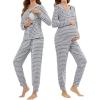 imageSWOMOG Women Maternity ampamp Nursing Thermal Underwear Set Postpartum Pajamas Breastfeeding Long Sleeve Base Layer Pregnant PjsGrey Stripe