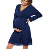 imageSWOMOG Womens Maternity Nursing Robe Pregnancy Breastfeeding Bathrobes 3 in 1 Labor Delivery NightgownsLong Sleevenavy Blue