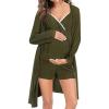 imageSWOMOG Womens Maternity Robe Set 3 Piece Nursing Pajamas for Breastfeeding 3 in 1 Labor Delivery Hospital Pregnancy Pjs GreyArmy Green