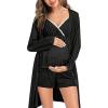 imageSWOMOG Womens Maternity Robe Set 3 Piece Nursing Pajamas for Breastfeeding 3 in 1 Labor Delivery Hospital Pregnancy Pjs GreyBlack Grey