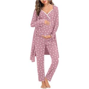 imageSWOMOG Maternity Nursing Robe Set 3 Piece Breastfeeding Pajamas 3 in 1 Labor Delivery Sleevless TopsampampLong Pants Pregnancy PjsTaro Purple Heart