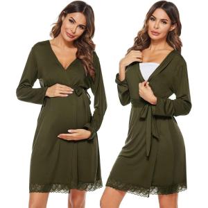imageSWOMOG Womens Maternity Nursing Robe Pregnancy Breastfeeding Bathrobes 3 in 1 Labor Delivery NightgownsLong Sleevearmy Green