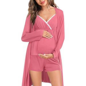 imageSWOMOG Womens Maternity Robe Set 3 Piece Nursing Pajamas for Breastfeeding 3 in 1 Labor Delivery Hospital Pregnancy Pjs GreyCoral