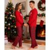 imageSWOMOG Adult Christmas Pajamas Buffalo Plaid Pajama Pants with Pockets Long Sleeve Tops for Couples ampamp FamilyRed Snowmanplaid