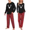 imageSWOMOG Adult Christmas Pajamas Buffalo Plaid Pajama Pants with Pockets Long Sleeve Tops for Couples ampamp FamilyReindeer Plaid