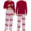 imageSWOMOG Adult Christmas Pajamas Buffalo Plaid Pajama Pants with Pockets Long Sleeve Tops for Couples ampamp FamilyWine Red Christmas Tree