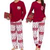 imageSWOMOG Adult Christmas Pajamas Buffalo Plaid Pajama Pants with Pockets Long Sleeve Tops for Couples ampamp FamilyWine Red Christmas Tree