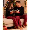 imageSWOMOG Adult Christmas Pajamas Buffalo Plaid Pajama Pants with Pockets Long Sleeve Tops for Couples ampamp FamilyXmas Reindeerplaid