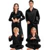 imageSWOMOG Family Matching Pajamas Silk Satin Long Sleeve Sleepwear Soft Button Down Loungewear 2 Pcs Pj SetBlack