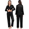 imageSWOMOG Family Matching Pajamas Silk Satin Long Sleeve Sleepwear Soft Button Down Loungewear 2 Pcs Pj SetBlack