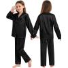 imageSWOMOG Family Matching Pajamas Silk Satin Long Sleeve Sleepwear Soft Button Down Loungewear 2 Pcs Pj SetBlack