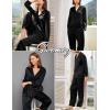 imageSWOMOG Family Matching Pajamas Silk Satin Long Sleeve Sleepwear Soft Button Down Loungewear 2 Pcs Pj SetBlack