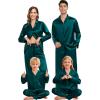 imageSWOMOG Family Matching Pajamas Silk Satin Long Sleeve Sleepwear Soft Button Down Loungewear 2 Pcs Pj SetDark Green