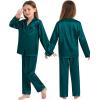 imageSWOMOG Family Matching Pajamas Silk Satin Long Sleeve Sleepwear Soft Button Down Loungewear 2 Pcs Pj SetDark Green