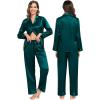 imageSWOMOG Family Matching Pajamas Silk Satin Long Sleeve Sleepwear Soft Button Down Loungewear 2 Pcs Pj SetDark Green
