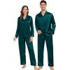 imageSWOMOG Family Matching Pajamas Silk Satin Long Sleeve Sleepwear Soft Button Down Loungewear 2 Pcs Pj SetDark Green