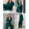 imageSWOMOG Family Matching Pajamas Silk Satin Long Sleeve Sleepwear Soft Button Down Loungewear 2 Pcs Pj SetDark Green