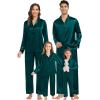 imageSWOMOG Family Matching Pajamas Silk Satin Long Sleeve Sleepwear Soft Button Down Loungewear 2 Pcs Pj SetDark Green
