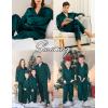 imageSWOMOG Family Matching Pajamas Silk Satin Long Sleeve Sleepwear Soft Button Down Loungewear 2 Pcs Pj SetDark Green