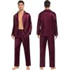 imageSWOMOG Family Matching Pajamas Silk Satin Long Sleeve Sleepwear Soft Button Down Loungewear 2 Pcs Pj SetDark Wine Red