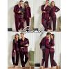 imageSWOMOG Family Matching Pajamas Silk Satin Long Sleeve Sleepwear Soft Button Down Loungewear 2 Pcs Pj SetDark Wine Red