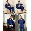 imageSWOMOG Family Matching Pajamas Silk Satin Long Sleeve Sleepwear Soft Button Down Loungewear 2 Pcs Pj SetNavy Blue