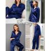 imageSWOMOG Family Matching Pajamas Silk Satin Long Sleeve Sleepwear Soft Button Down Loungewear 2 Pcs Pj SetNavy Blue
