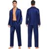 imageSWOMOG Family Matching Pajamas Silk Satin Long Sleeve Sleepwear Soft Button Down Loungewear 2 Pcs Pj SetNavy Blue