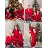 imageSWOMOG Family Matching Pajamas Silk Satin Long Sleeve Sleepwear Soft Button Down Loungewear 2 Pcs Pj SetRed
