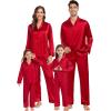 imageSWOMOG Family Matching Pajamas Silk Satin Long Sleeve Sleepwear Soft Button Down Loungewear 2 Pcs Pj SetRed