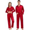 imageSWOMOG Family Matching Pajamas Silk Satin Long Sleeve Sleepwear Soft Button Down Loungewear 2 Pcs Pj SetRed