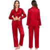 imageSWOMOG Family Matching Pajamas Silk Satin Long Sleeve Sleepwear Soft Button Down Loungewear 2 Pcs Pj SetRed