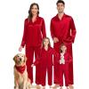 imageSWOMOG Family Matching Pajamas Silk Satin Long Sleeve Sleepwear Soft Button Down Loungewear 2 Pcs Pj SetRed