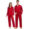 imageSWOMOG Family Matching Pajamas Silk Satin Long Sleeve Sleepwear Soft Button Down Loungewear 2 Pcs Pj SetRed